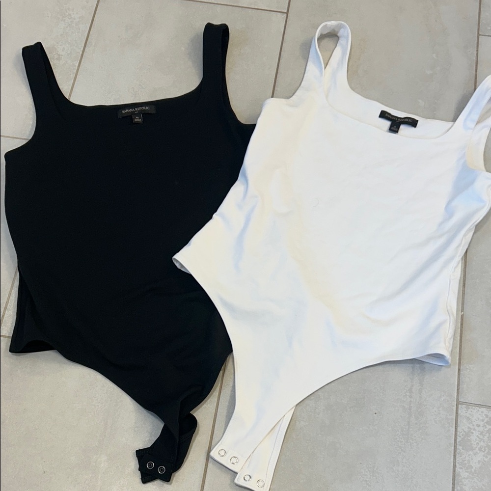 Banana Republic Black and White Squarish Neck Bodysuits (2)